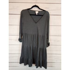 Knox‎ Rose Women's Gray V-Neck Long Sleeve Empire Waist Tiered Mini Dress Size M